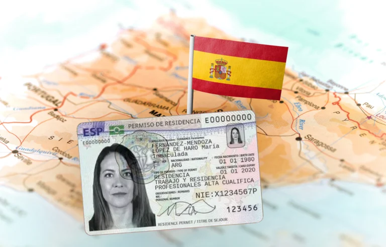 Spanish TIE residency permit card with the Spanish flag on a map
